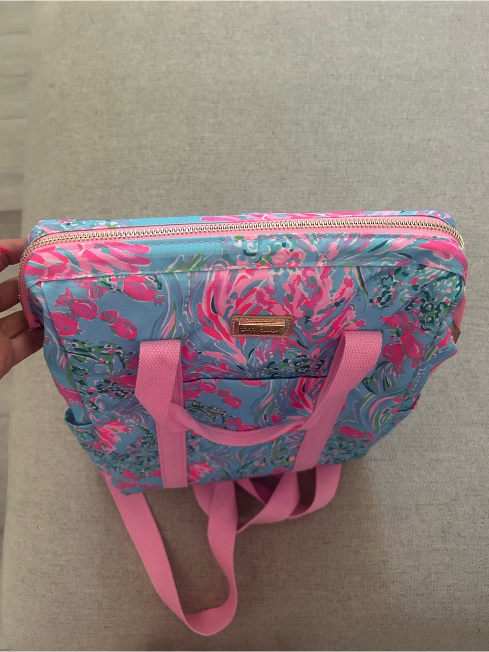 Lilly Pulitzer Aqua & Pink Floral Backpack Tote - Picture 5 of 6